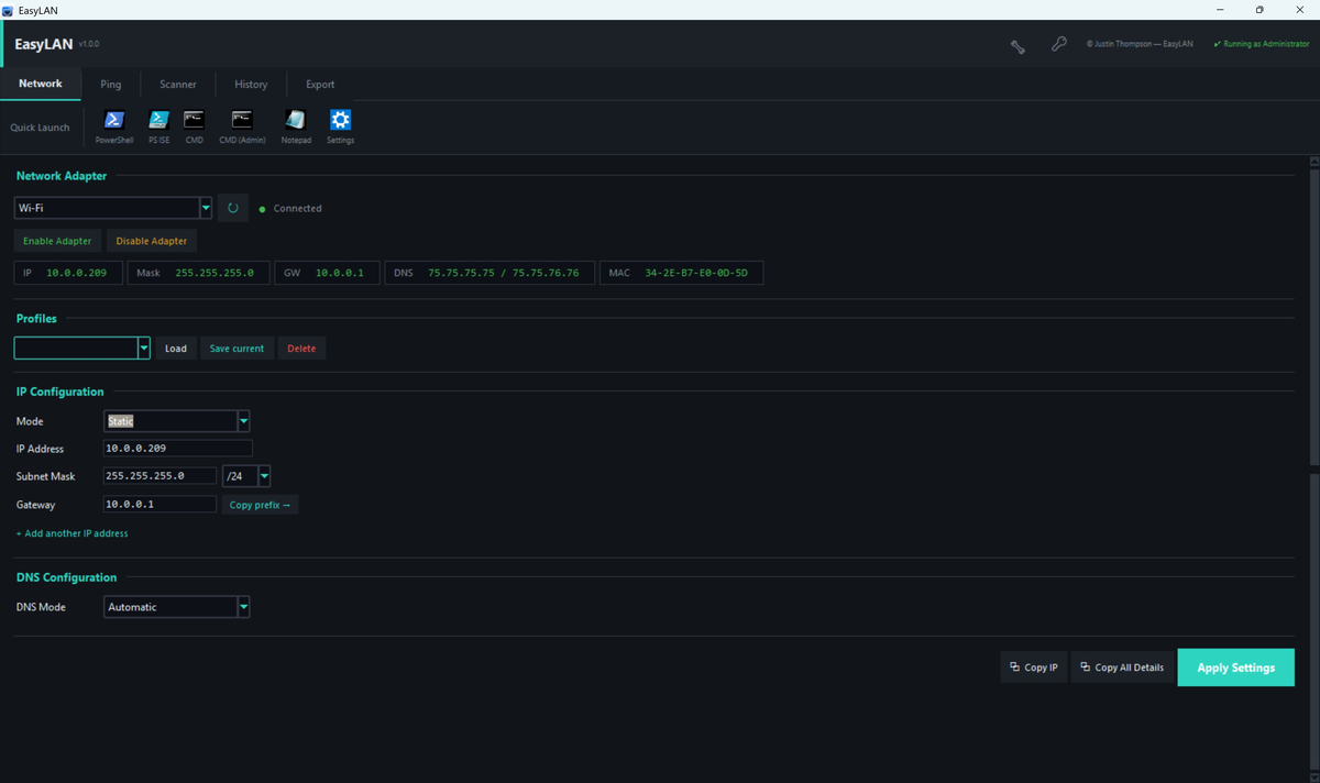 EasyLAN Network Tab